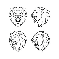 Lion head line art set of vector illustration