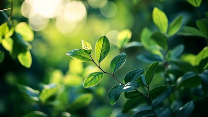 Lush green leaves backlit by sunlight, creating a vibrant natural scene - Powered by Adobe