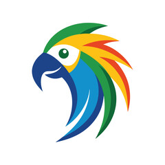 Parrot head with colorful feathers vector art illustration