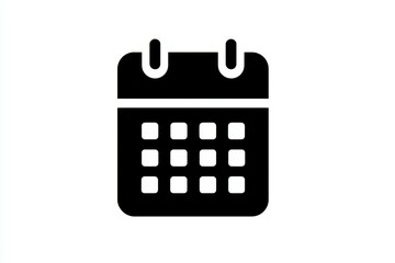 Black calendar icon with simple grid design on white background
