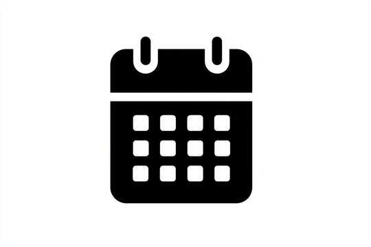 Black calendar icon with simple grid design on white background