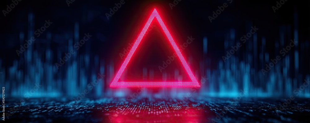 Poster minimum income and unfair wage with basic earnings concept. neon triangle glowing amidst a digital l
