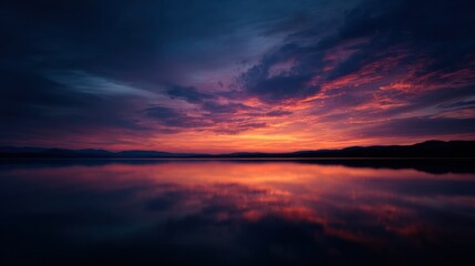 Fototapeta premium A Dramatic And Expansive Sunset Over A Vast Lake