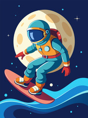 Astronaut Surfing Cosmic Waves. A Retro Space Adventure