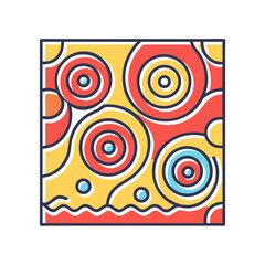 Colorful Abstract Square Design with Concentric Circles and Wavy Lines Illustration