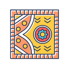 Colorful Graphic Square Image Depicting a Geometrically Patterned Rug or Blanket