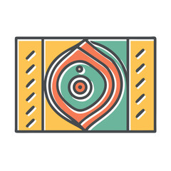 Abstract Geometric Rug with Circular Motif in Retro Colors and Style