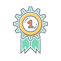 First Place Mechanical Achievement Award with Gear and Ribbon Decoration Vector