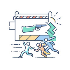 A colorful depiction of panic and the use of firearms violence