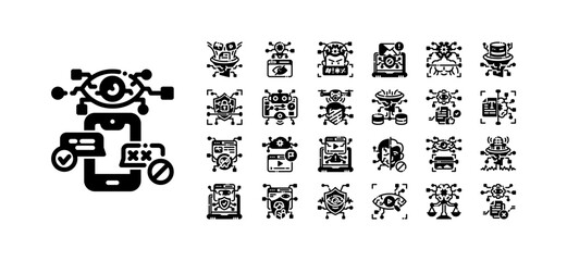 AI Filter Glyph Icon Set – 25 Thin Vector Symbols for Smart Moderation and Content Control