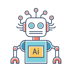 Stylized AI Robot with Retro Futuristic Design and Vibrant Color Palette