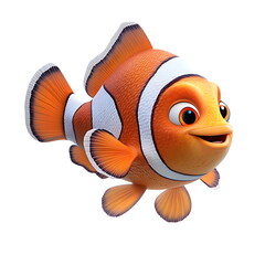 3d rendering happy clownfish cartoon character isolated on transparent background