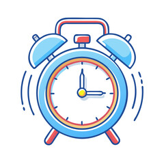 Blue and Red Alarm Clock with Two Bells Vibrating on White Background