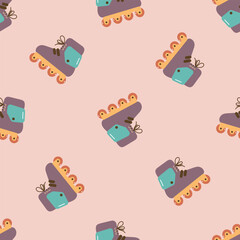 Seamless pattern with colorful roller skates. For card, posters, banners, books, printing on the pack, clothes, fabric, wallpaper, textile or dishes.