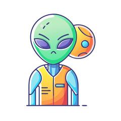 Sad Extraterrestrial with Worried Moon Companion Navigating Space Exploration Challenges