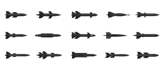 Filled Military Weapon Icons – Rockets, Missiles, and Warheads

