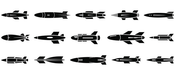 Combat Missile and Warhead Icons – Filled Vector Set


