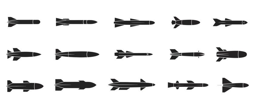 Military Rocket and Guided Missile Icons &ndash; Solid Style

