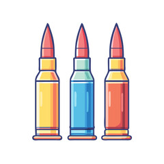 Colorful stylized vector illustration of three rifle bullets in a row