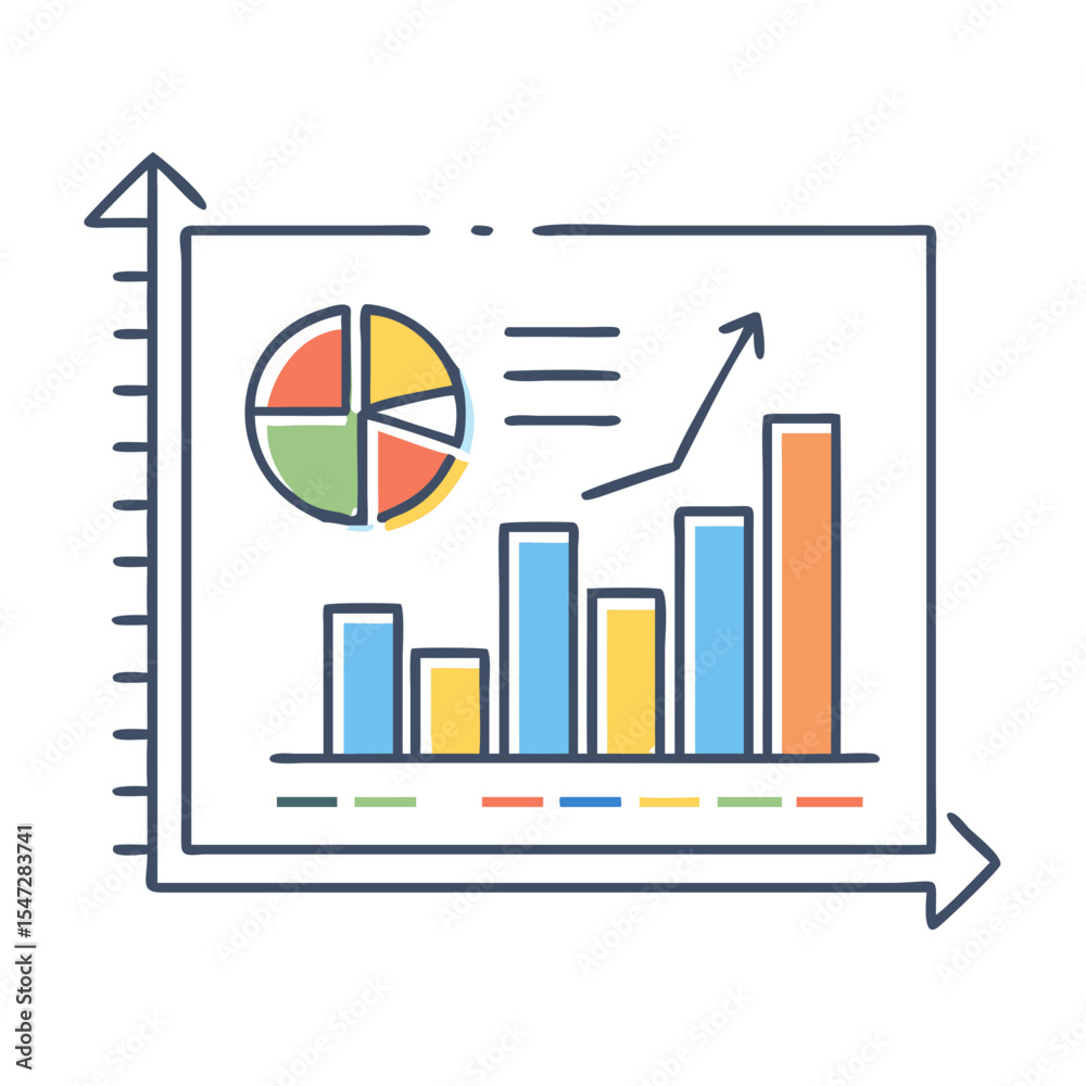 Poster hand drawn data analysis graph with bar chart and pie chart components
