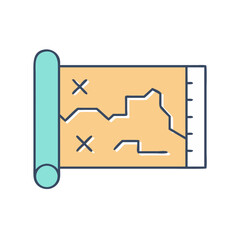 Cartoon Styled Treasure Map Illustration Unrolled with X Marks and Navigation