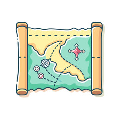 Stylized Treasure Map with Dotted Route for Adventure Seeking Explorers