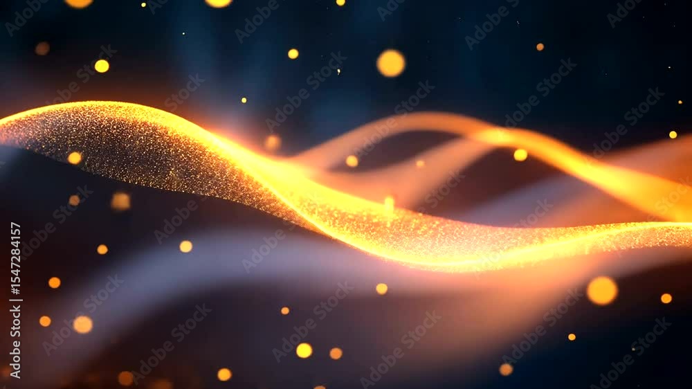 Wall mural abstract representation of glowing waves with shimmering particles in a dark background