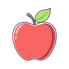 Stylized red apple with green leaf, isolated on a white background