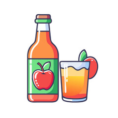 Refreshing apple juice bottle and glass, served with a fresh apple slice