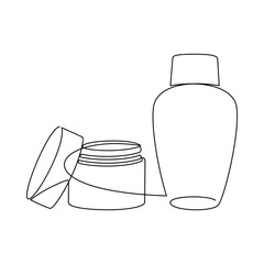Hand drawn cream jar container vector. One line continuous drawing. Minimal fashion print, linear silhouette icon. Cosmetics skin care product, balm, lotion, abstract doodle illustration.