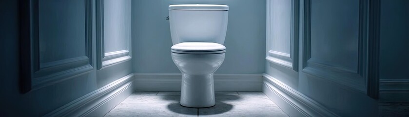 Toilet rush after cross contamination and tainted food concept. Modern toilet in a sleek bathroom with ambient lighting.