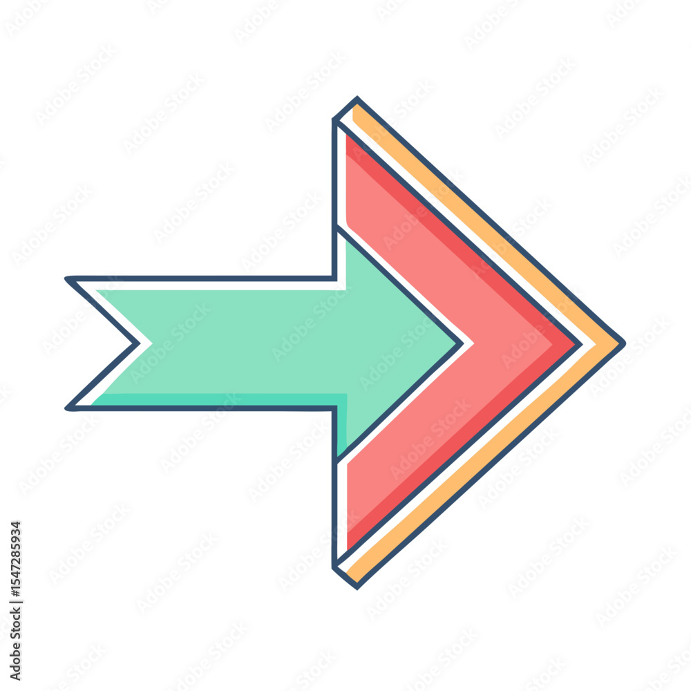 Poster colorful layered forward pointing arrow with modern design and navigation purpose