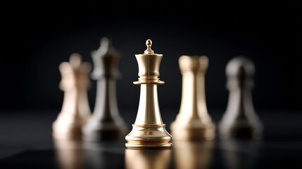 On a checkered board, golden chess pieces are positioned, with one lone black pawn confronting the opposing king, all set against a backdrop of dramatic lighting that highlights the game's strategic