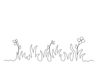 Abstract grass, lawn, and flowers. continuous single one line art drawing sketch, logo