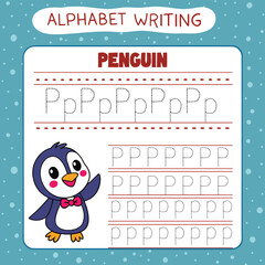 Cute Penguin Character Guides Tracing Letters P
