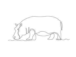 Abstract hippopotamus. continuous single one line art drawing sketch, logo