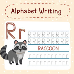 Raccoon Alphabet Tracing Worksheet for Preschoolers