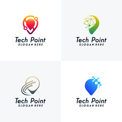 Set of Tech Point logo designs concept vector, Point tech logo, Pixel point logo symbol