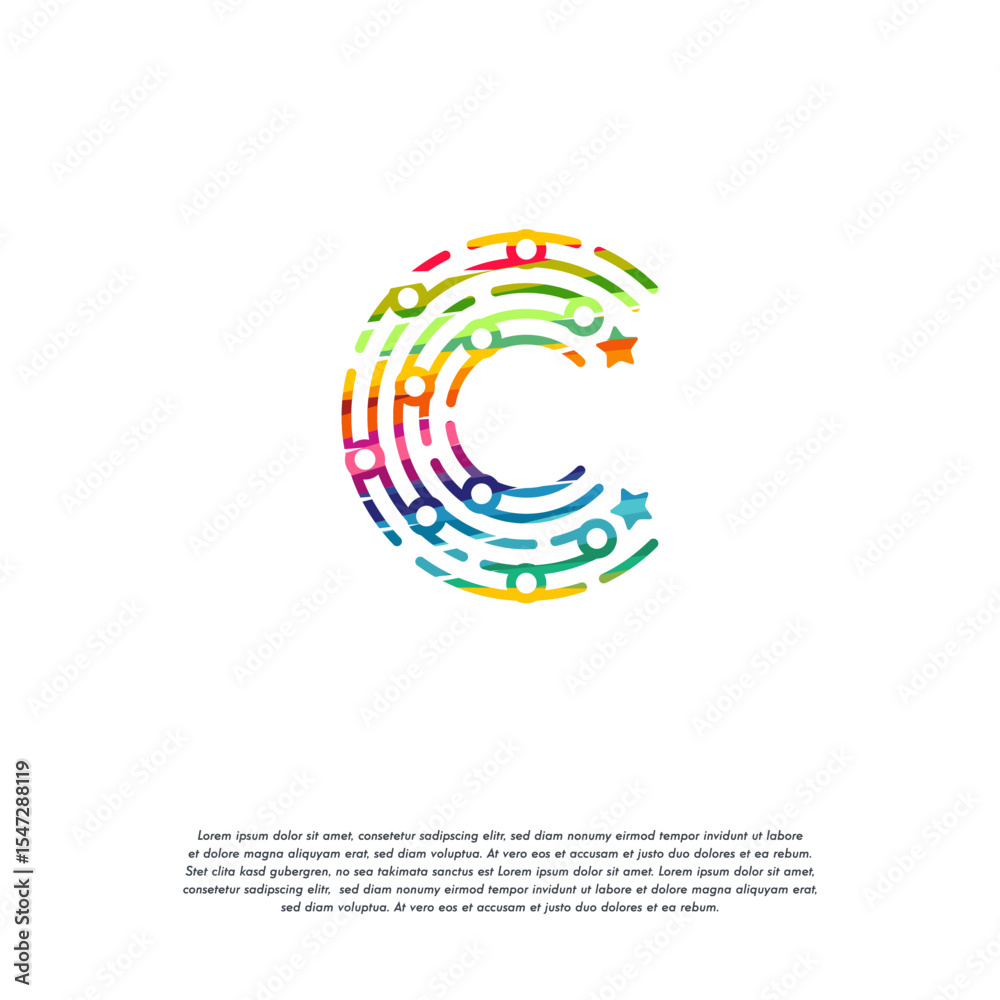 Fototapete abstract colorful c initial logo vector, tech initial c logo designs template