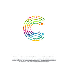 Abstract Colorful C Initial logo vector, Tech Initial C logo designs template