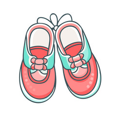 Pair of Cute Pink Baby Shoes Tied Together with a Ribbon