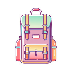 Whimsical Cartoon Backpack Illustration with Pastel Colors and Detailed Design Elements