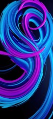 Abstract brushstroke painting with vibrant neon blue and magenta hues