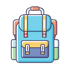 Cartoonstyle illustration of a blue backpack with yellow and purple accents