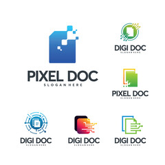 Fototapeta premium Set of Digital Document logo designs concept vector, Pixel Document logo template, technology Data Icon logo