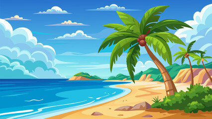 Fototapeta premium Tropical Beach Paradise. Palm Trees. Ocean. and Sandy Shores