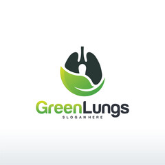 Set of Green Lung care logo designs vector, Eco Lungs logo concept vector, Lungs Health logo template