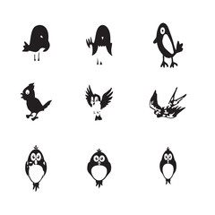 Smile Black and White Birds Vector set