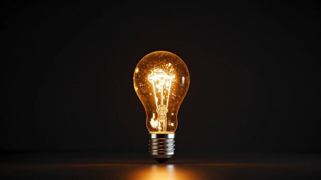 Glowing lightbulb against black background symbolizing inspiration, creativity, big idea moment, startup thinking, intellectual spark, and solution discovery