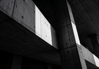 Fototapeta premium abstract background with geometric concrete architectural shapes on dark background . Generative AI